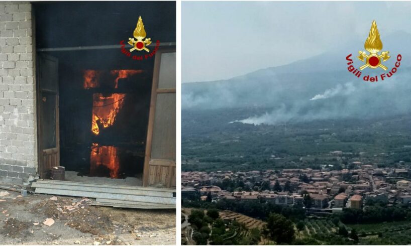 Catania, anche oggi lavoro straordinario per i Vigili del Fuoco: a Linguaglossa falegnameria in fiamme