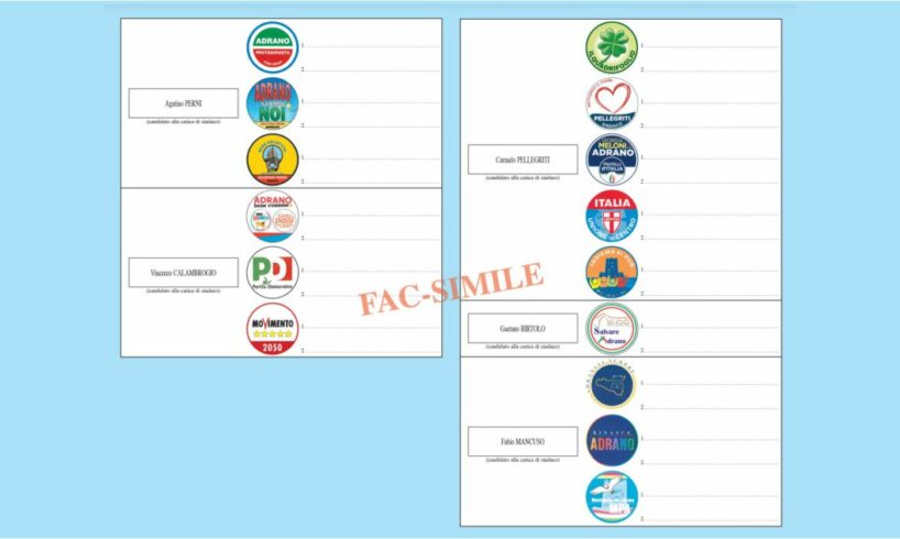 Adrano, ecco la scheda elettorale per il voto del 10 e 11 ottobre: 15 simboli per 5 candidati a sindaco