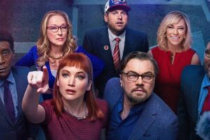 “Don’t look up” è un ‘disaster movie’ che racconta di come la popolazione mondiale reagirebbe, ai nostri giorni, ad una catastrofe naturale.