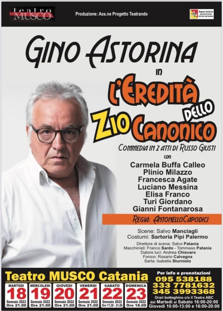 Catania, “L’eredità…” dei giorni nostri secondo Gino Astorina: al ‘Musco’ dal 18 al 23