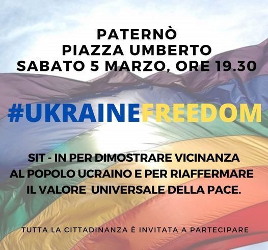 Paternò, sabato sit-in per l’Ucraina e la Pace: alle 19.30 in Piazza Umberto