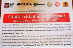 Palermo, in un volantino i lavoratori Amat chiedono scusa ai cittadini per i disservizi