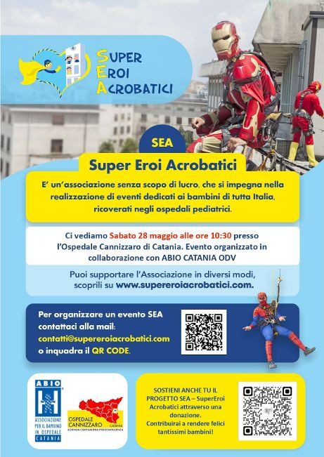 Catania, sabato al ‘Cannizzaro’ arrivano i Supereroi: si calano dal tetto dell’F3 per portare i regali ai piccoli pazienti