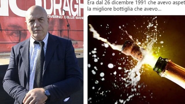 Il comunista Rizzo festeggia con la migliore bottiglia di spumante la morte di Gorbaciov: il tweet che sconcerta
