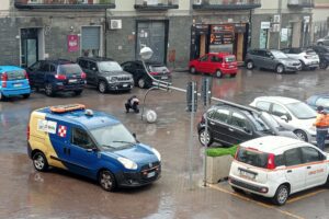 Maltempo, nel Catanese oltre 40 interventi dei Vigili del fuoco: forte vento abbatte palma in piazza Santa Barbara a Paternó
