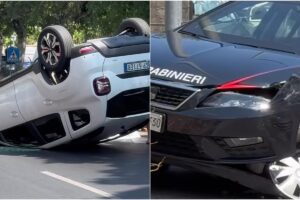 Catania, sulla circonvallazione scontro tra Gazzella dei carabinieri e Dacia: auto si ribalta e traffico in tilt
