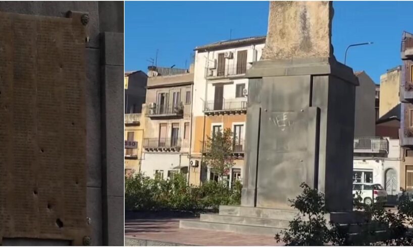 Adrano, rubata la lapide bronzea del Monumento ai Caduti. Il sindaco Mancuso: "Gesto meschino”