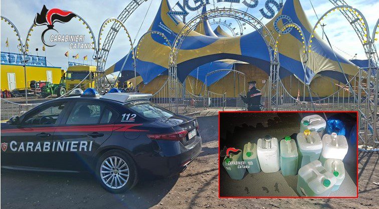 A Misterbianco il furto è un numero da circo: ladri di gasolio arrestati mentre svuotano l’autocarro delle attrazioni