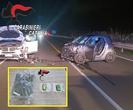Mineo, incidente sulla SS 417: 18enne trovato con oltre 1,2 kg di droga nella Smart. Arrestato dai Carabinieri