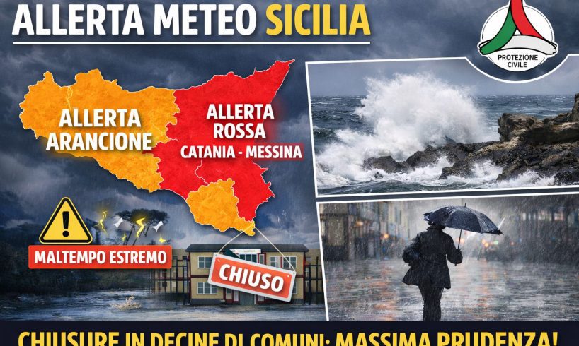 Maltempo, allerta rossa in Sicilia orientale: scuole chiuse in 30 comuni