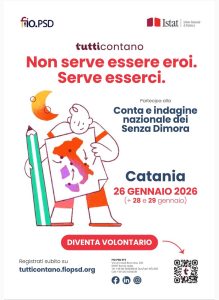 Catania partecipa a "Tutti Contano": il censimento delle persone senza fissa dimora il 26, 28 e 29