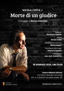 "Morte di un giudice": Nicola Costa in scena a S. Agata Li Battiati per ricordare Rocco Chinnici