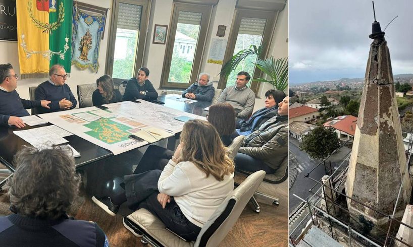 Terremoto Ragalna, sopralluogo della Protezione Civile: "Urgente la rimozione delle parti pericolanti del campanile"