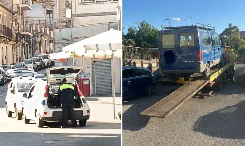 Paternò, la Municipale stringe il controllo: 21 veicoli ispezionati, 4 fermi e multe per 2.500 euro in piazza Vittorio Veneto