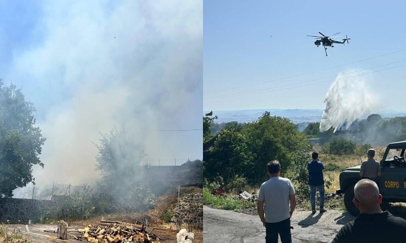 Belpasso, rogo di vaste proporzioni: fiamme nella zona ovest, danneggiata condotta idrica.